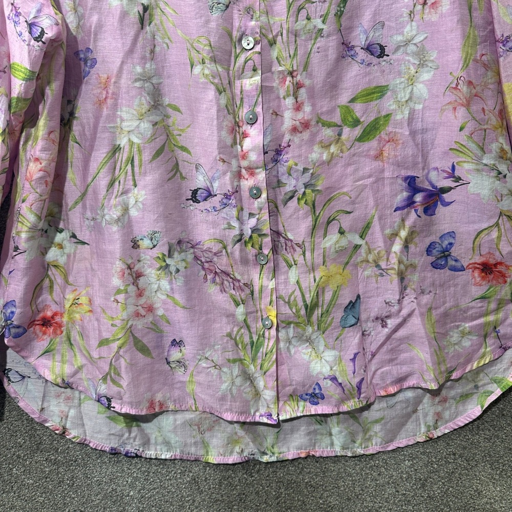 Bailey/44 Button Up Blouse Top Women XL Pink Floral Butterfly Lyocell Whimsical - Picture 7 of 12